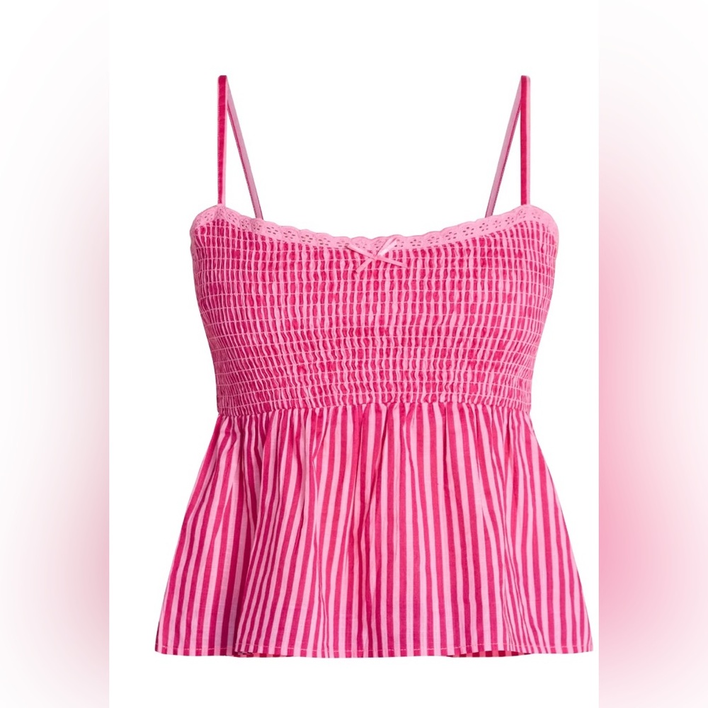 NWT No Boundaries Pink Smocked Babydoll Tank Top XL Stripe Peplum
